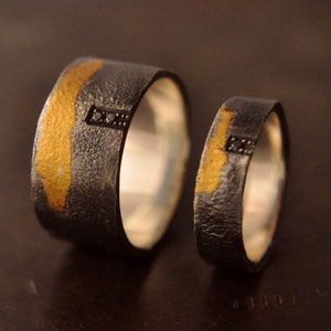 Cool rings wedding bands Keum Boo, Nature wedding rings set, His and hers wedding bands, Gold and Silver couple rings, Diamond wedding bands image 3