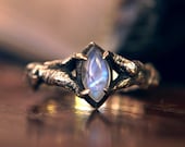 Moonstone engagement tree branch ring, Wiccan moonstone claw ring, Independent Jewellery, Bespoke silver ring