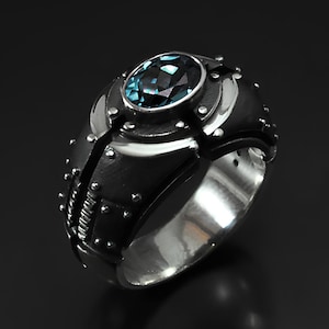 Mens ring &quot;Piorundum&quot;, Chunky silver ring, Promise ring for him, Topaz Birthstone ring for men, Men engagement ring, Men statement ring