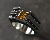 Modern statement silver ring "Patromentum", Mens ring Citrine, Silver steampunk gothic ring, Ring for him