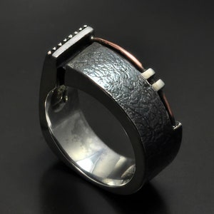 Futuristic Brutalist Mens Ring  Cyberpunk Techwear and Post-Apocalyptic Jewelry