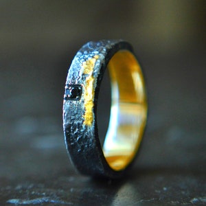 Mens wedding band diamond, Mixed metal wedding ring, Wedding gold lining band, 18k Gold and Sterling Silver Custom wedding band