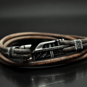 Mens leather wrap bracelet &quot;Innominis 2&quot;, Men leather sterling silver bracelet, Mens fashion bracelet, Brutal mens bracelet industrial