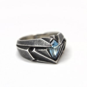 Cyberpunk futuristic Independent Jewellery, sterling silver ring Topaz Black oxidized "Adsolerum", Statement modern ring, Men solid ring