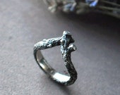 Silver twig ring Tiny diamond ring Tree bark ring Twig wedding ring Dainty twig silver ring