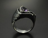 Unique amethyst ring "Gaudeondum" | Modern sterling silver unique ring women | Steampunk black silver ring | Custom birthstone ring