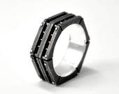 Contemporary hexagon silver ring "Principendum" | Brutalist ring for men | Silver and copper industrial mens ring