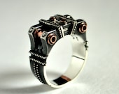 Unique steampunk sterling silver ring "Peragemus" | OOAK bold silver statement mens ring | Modern contemporary tech silver men ring