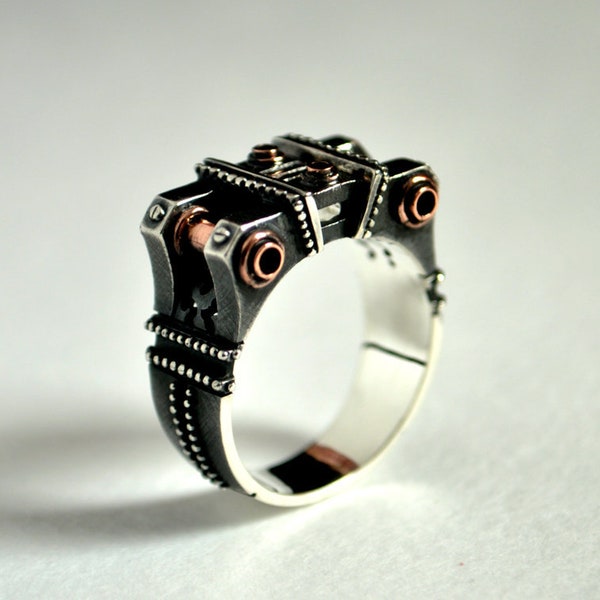 Steampunk Sterling Silver Ring | Oxidized Mens Statement Ring