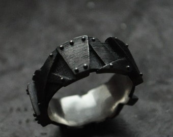 Industrial ring band Cyberpunk ring Geek wedding ring Contemporary steampunk ring sterling silver "Alacrissim"