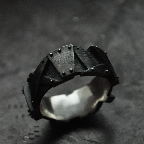 Industrial ring band Cyberpunk ring Geek wedding ring Contemporary steampunk ring sterling silver "Alacrissim"