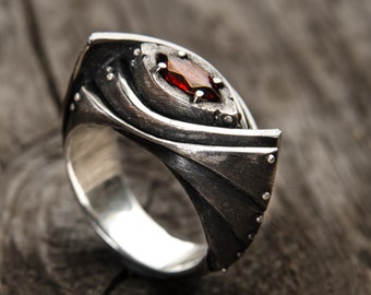 Sterling Silver Garnet Ring | Modern Bold Statement Jewelry