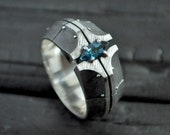 Blue Topaz silver ring for men Geometric engagement ring Pinky ring men "Dedonium" sterling silver cross ring Alternative engagement ring