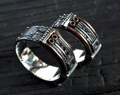 Unique engagement ring set Black diamond wedding band His and hers wedding bands Steampunk ring Alternative engagement ring