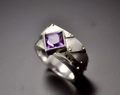 Statement ring amethyst "Interrogendum 2" | Unique modern industrial birthstone ring | Unusual engagement steampunk ring