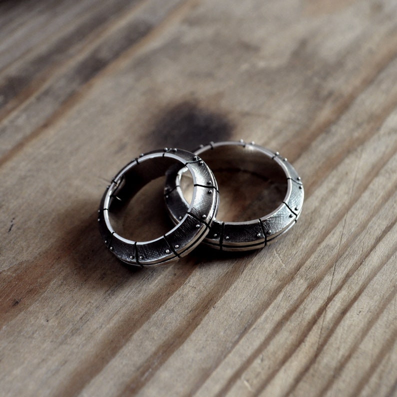 Unusual wedding bands, Couple silver ring set, Alternative wedding rings, Unique rings for couples, Steampunk silver ring Aeternium image 1