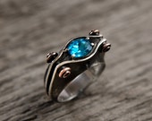 Contemporary blue topaz ring "Exoptatus" | Sterling silver modern solitaire ring | Alternative engagement ring | Birthstone modern ring