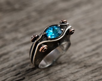 Blue Topaz Sterling Silver Ring | Modern Solitaire Engagement Ring