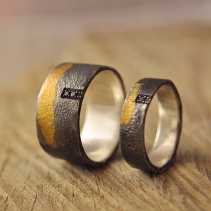 Cool rings wedding bands Keum Boo, Nature wedding rings set, His and hers wedding bands, Gold and Silver couple rings, Diamond wedding bands image 5
