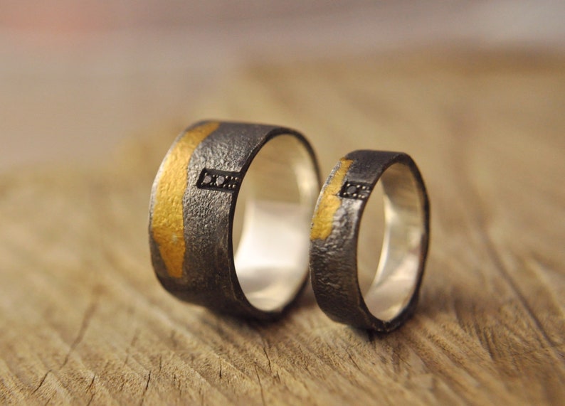Cool rings wedding bands Keum Boo, Nature wedding rings set, His and hers wedding bands, Gold and Silver couple rings, Diamond wedding bands image 5