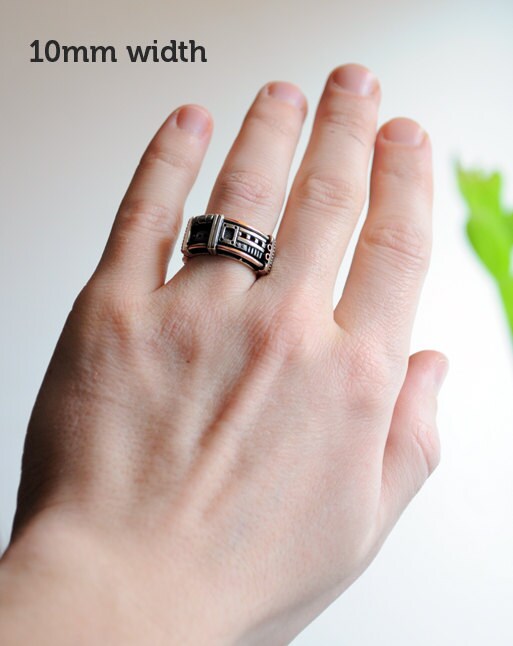 Jewellery Rings Wedding & Engagement Wedding Bands Couple rings set sterling silver Steampunk wedding band set "Sustentorum" Modern industrial wedding rings 