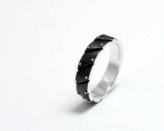 Geek wedding ring band, Unusual male wedding band, Sterling silver industrial ring, Steampunk ring "Ligarendum"