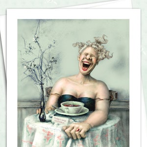 Funny card, whimsical card, women's card, original card, art card, blank card, greeting card, note card - "Hysteria" - NC32
