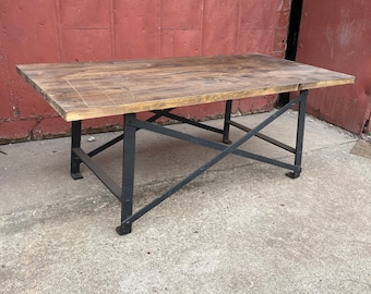 Industrial Cross Frame Coffee Table Living Room Loft Rustic Antique Factory