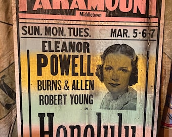 Rare 1940’s Honolulu Movie Paramount Theatre Movie Poster OH Eleanor Powell