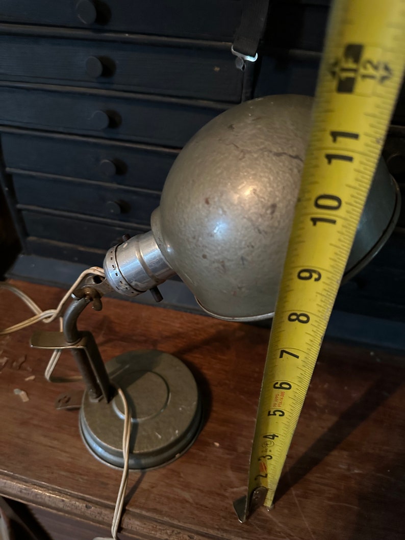 Vtg 1940s Desk Industrial Adjustable Light Fixture Drafting Task Desk Lamp Light Gray Office image 6