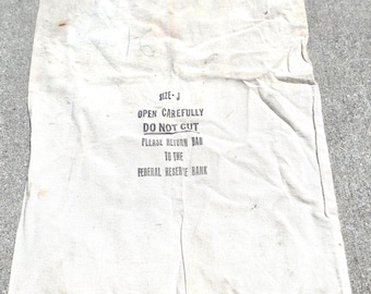 VTG 1950s Federal Reserve Bank Canvas Money Bag Size J Coin Currency Deposit