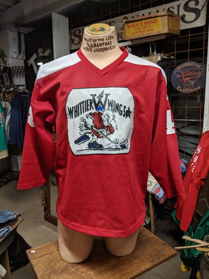 1980s Men/'s Whittier Wings Hockey Jersey Shirt Skating Sports Kobe Size M