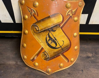 Vintage 1800’s Shield Armor Lodge Sign C Antique Folk Art Medieval Country