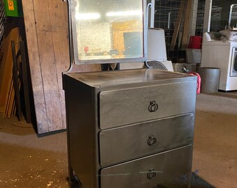 1940s Metal Industrial Furniture Dresser Bedroom Loft Beveled Mirror