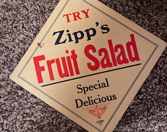 1940s Zips Fruit Salad Card stock  Sign Advertising Food Restaurant Cafe