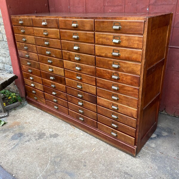 Antique 1920s 44 Drawer Library Cabinet Industrial Apothecary Multi Drawer Country Farmhouse Printer