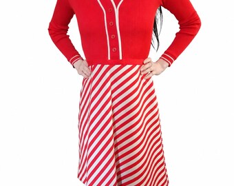 Vintage Jonathan Logan Mod Dress Red White Stripe Knit Midi Dress 1960s 1970s Retro A Line Go Go Dress Valentines Day Fashion