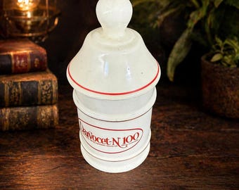 1970s Darvocet N 100 Milk Glass Apothecary Jar | Vintage Pharmacy Advertising | Retro Medical Decor