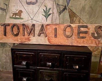 VTG Original 1940s Tomatoes Farm Sign Folk Art Advertising Farmhouse PA Kitchen