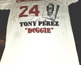 VTG 80S Tony Perez "Doggie" Cincinnati Reds #24 Ringer T-Shirt MLB Baseball