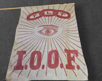 Antique 1890s IOOF Odd Fellows Banner Flag F.L.T. All Seeing Eye Fraternal Decor