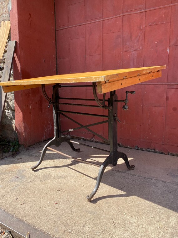 1920s Cole Drafting Table Cast Iron Cranking Industrial Office Etsy