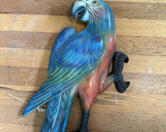 VTG 1970s Plastic Macaw Parrot Wall Art, Hanging Tropical Beach Kitsch Decor