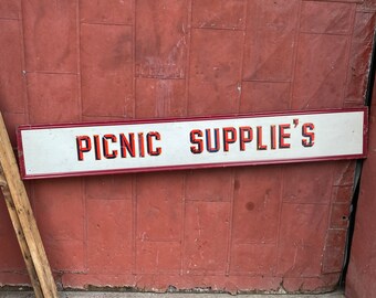 1950s Picnic Supplies Sign Country Folk Art Farmhouse Spring Advertising