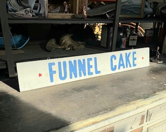 1960s Funnel Cake Wooden Carnival Sign, Rustic Kitchen Decor Food Advertising