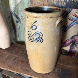 Antique Salt Glazd Stoneware Crock 6 Gallon Butter Churn Country Farmhouse Ohio