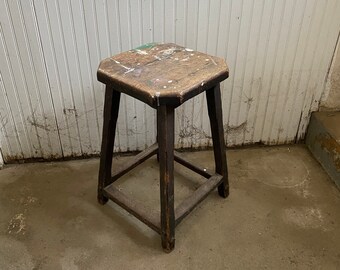 1916 Industrial Boston Mass Machinists Draftsman Stool Chair Primitive Country Kitchen Bar