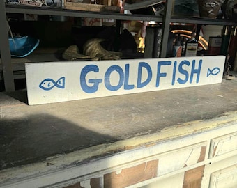 VTG 1960s Goldfish Game Wooden Carnival Sign Country Lake House, Fishing Decor