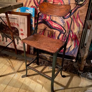 Antique Toledo Uhl Drafting Chair Stool Office Study Industrial Kitchen Bar Desk Drafting Table