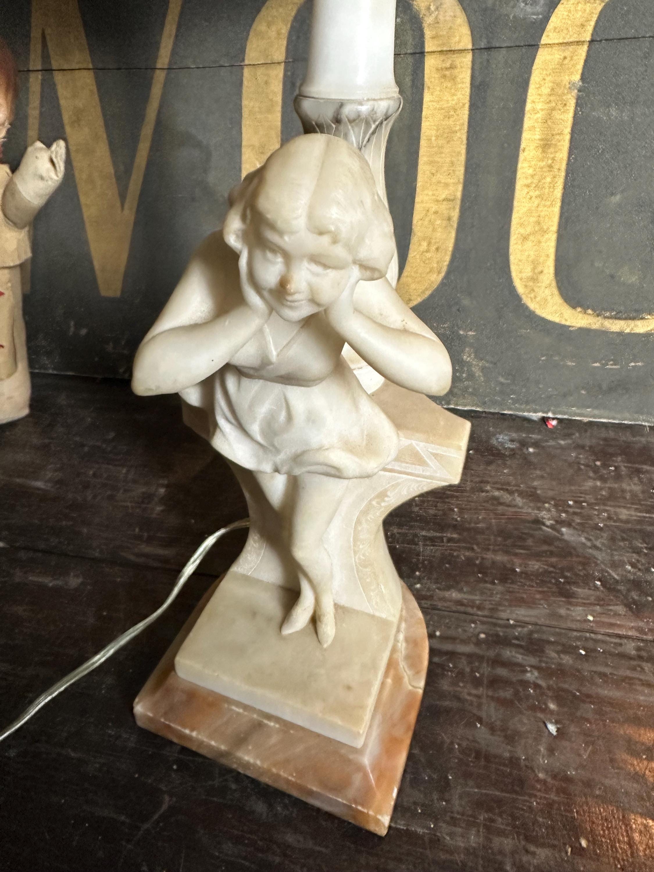 1960年代 アラバスター 女性 ランプ アート 彫像 女の子 ビクトリア朝